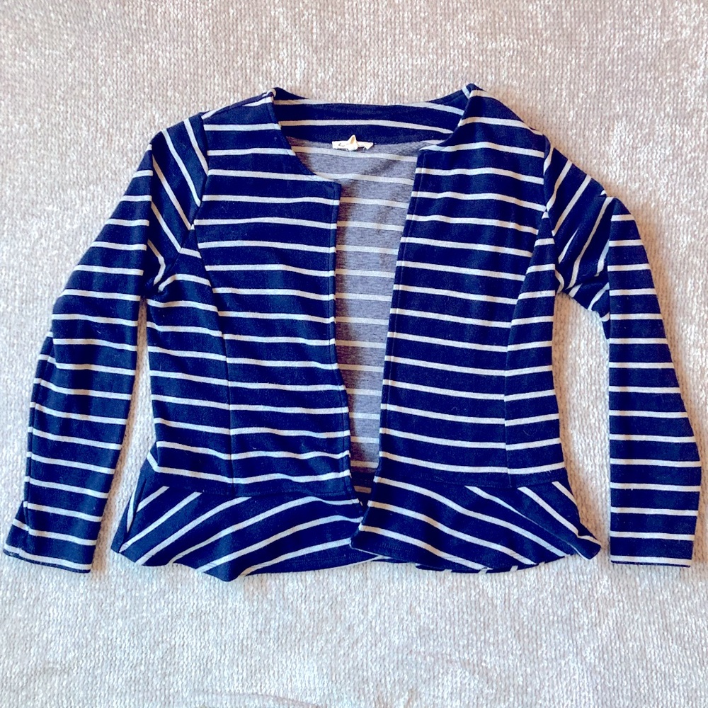 Ruffle‎ Hem Striped Cardigan Sweater Jacket Jane and Delancey Medium